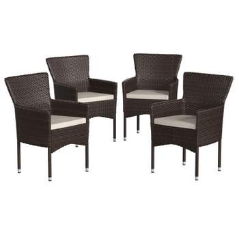 Emma and Oliver Set of 4 Modern Wicker Patio Chairs with Removable Cushions for Indoor and Outdoor Use