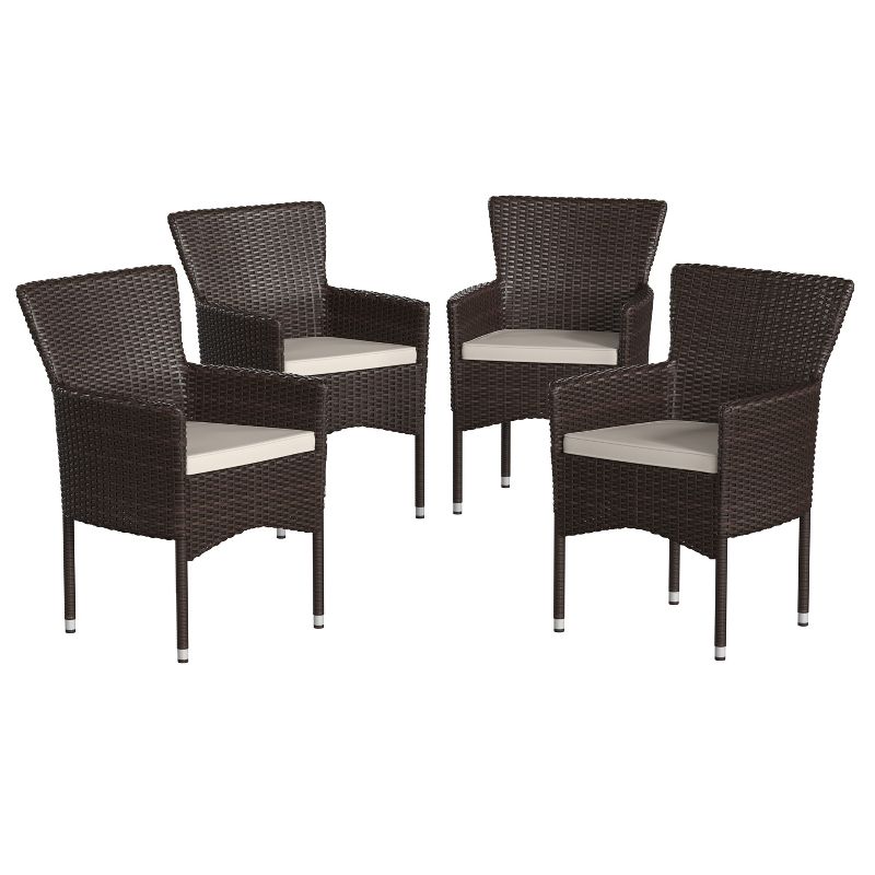 Emma and Oliver Set of 4 Modern Wicker Patio Chairs with Removable Cushions for Indoor and Outdoor Use, 1 of 12