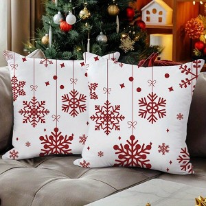 Lomsoe 2pcs Set of Winter Red Christmas Snowflake Merry Christmas Art Decorative Pillow Covers for Home, Decor Pillows & Cushion Covers - No Insert - 1 of 4