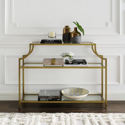 Gold and Glass Console Table with Storage Shelves