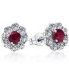 Pompeii3 2 1/2ct Genuine Ruby & Diamond Halo Studs Earrings 14K White Gold - 2 of 4