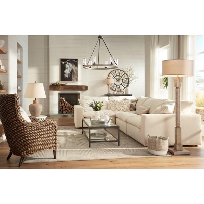 Classical Elegance Pickled Wood Floor Lamp with Oatmeal Linen Shade