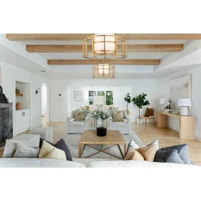 Luxe Gold Silk Drum Shade 5-Light Chandelier with White Accents