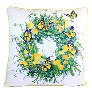Home Decor 18.0 Inch Butterfly Wreath Pillow Flowers Springtime Throw Pillows - 1 of 3