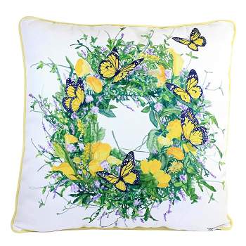 Home Decor 18.0 Inch Butterfly Wreath Pillow Flowers Springtime Throw Pillows