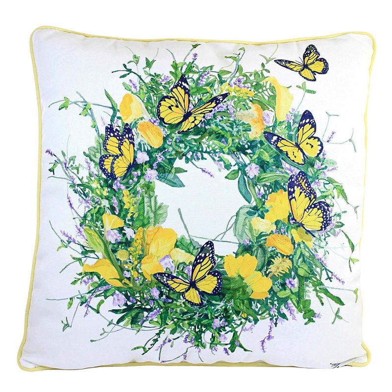 Home Decor 18.0 Inch Butterfly Wreath Pillow Flowers Springtime Throw Pillows, 1 of 4
