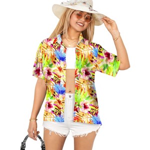 HAPPY BAY Hawaiian Shirts Womens Casual Summer Button Down Party Blouse Shirt Floral Blouses Button Up Short Sleeve Tee Shirts Dresses - 1 of 4