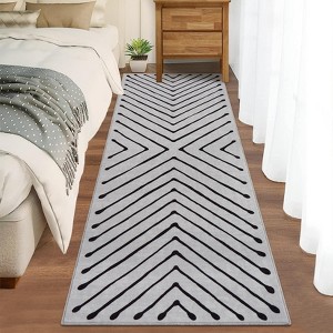 Washable Symmetrical Striped Area Rug, Stain Resistant Low Pile Carpet with Non-Slip Backing for Bedroom Living Room - 1 of 4