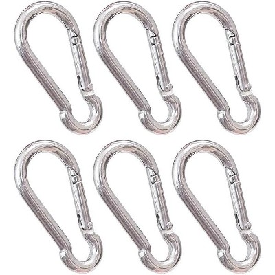 CTB Dealz | Oval Carabiner Stainless Steel - Strong Metal Multitool Carabiner Heavy Duty for Hammocks, Keys and Hanging - Silver | 6 Pcs