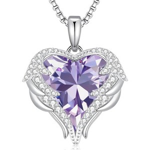 Angel Wings & Heart Necklace with Birthstone, Silver/Gold Tone Jewelry Gift for Women White-06-June Alexandrite Light Purple Birthstone - 1 of 4