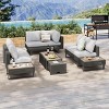 6-Piece Diamond Weave Patio Sectional Set with Extendable Coffee Table & Ice Box, Adjustable Reclining Backrest Gray/Khaki - ModernLuxe - 2 of 4