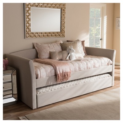 Beige Twin Upholstered Daybed with Trundle and Faux Leather