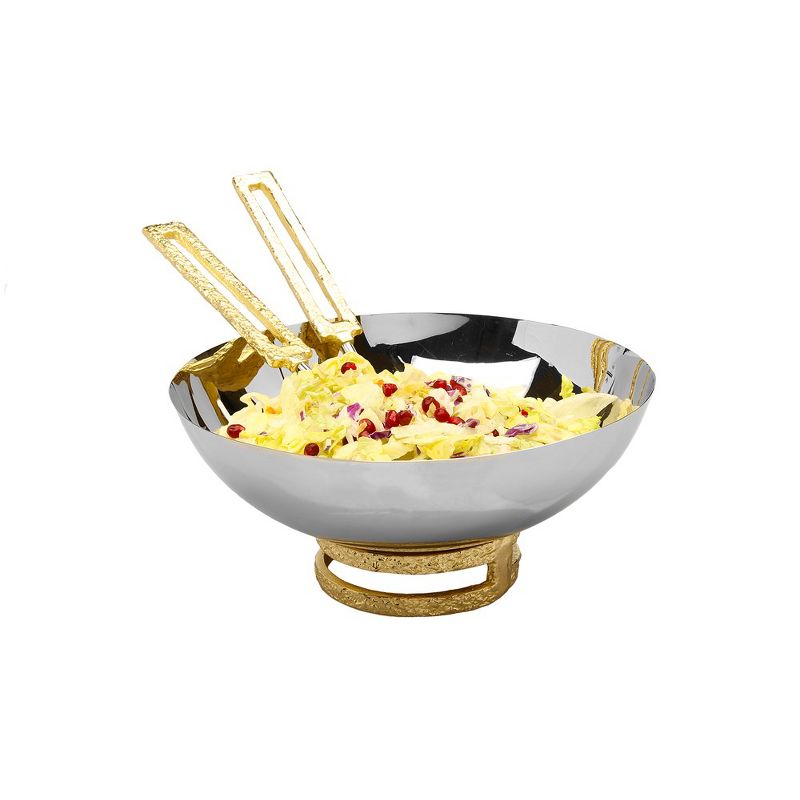 Classic Touch 11.25" Stainless Steel Bowl with Gold Loop Base, 3 of 5