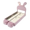 YOOCOZZ Upholstered Wood Platform Bed with Adjustable Cartoon Ear-shaped Headboard and LED Light, Storage Stools - Pink - 3 of 4