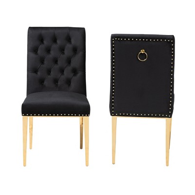Black Velvet and Gold Upholstered Dining Side Chair Set