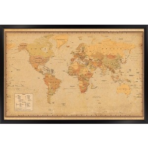 Trends International Antique World Map 2023 Framed Wall Poster Prints - 1 of 4
