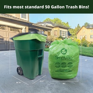 Simply Bio 50-55 Gallon Compostable Trash Bags Liners Flat-Top, Heavy Duty Extra Thick 1.57 Mil, 208.2 Liter, 100 Bags, Lawn, Yard, and Restaurant Use - 1 of 4