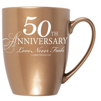 Elanze Designs 50Th Anniversary Love Never Fails 1 Corinthians 13:8 Bronze 10 ounce New Bone China Coffee Cup Mug