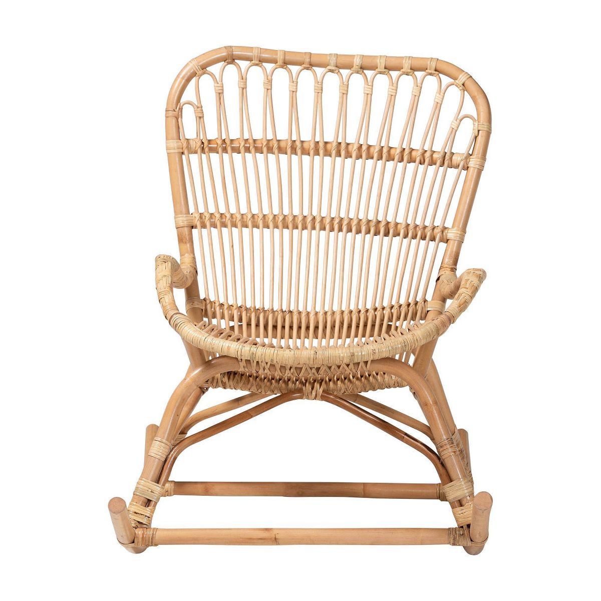 bali & pari Mahin Natural Rattan Rocking Chair Accent Rocker with Curved Armrests Brown - thumbnail 2