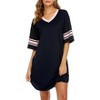 Ekouaer Womens Nightgown Cotton Sleepwear Short Sleeve Sleep Shirt V Neck Color Block Nightshirt - 2 of 4