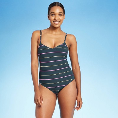 Women's High Tide Textured Stripe Modern One Piece Swimsuit - Kona Sol™ Teal XS