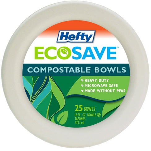 Hefty EcoSave Disposable Bowls, Made from Plant Based Materials, Heavy Duty  & Microwave Safe Paper Bowls, 25 Disposable Bowls Per Pack, 16 oz Each