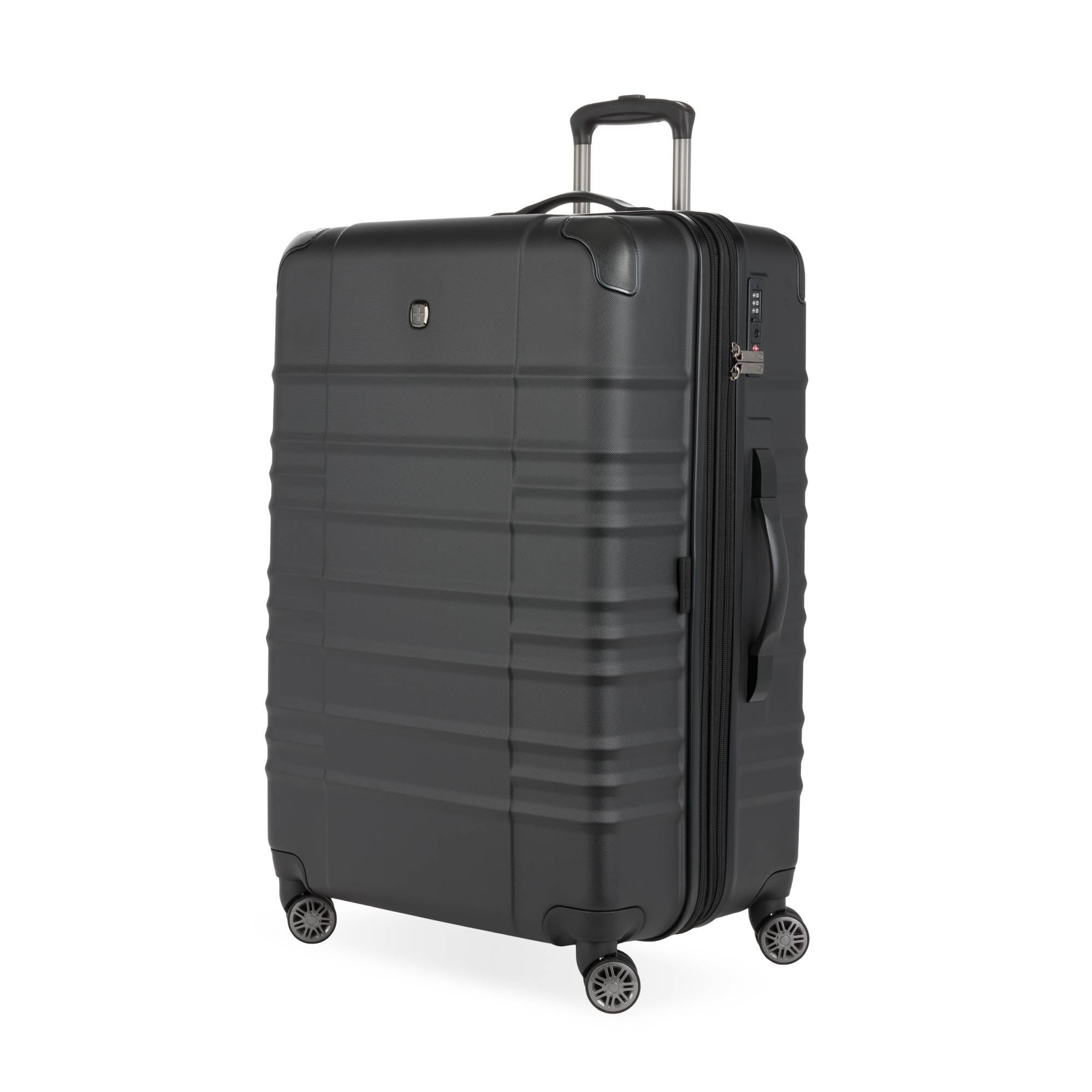 SWISSGEAR Cascade II Hardside Large Checked Spinner Suitcase - Black: 8-Wheel Tear-Resistant Luggage