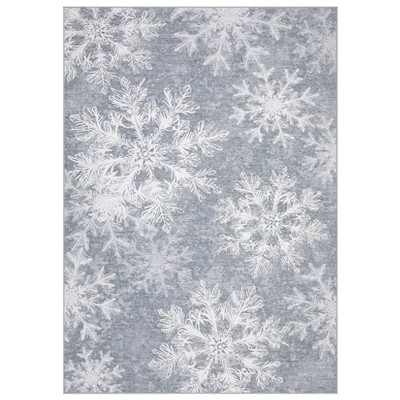 Washable Christmas Area Rug for Living Room, Winter Holiday Decorative Xmas Bedroom Rugs, Low Pile Non Slip Snowflake Rugs for Dining Room