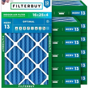 Filterbuy 16x25x4 Air Filter (12-Pack), Pleated MERV 13 Health Defense Replacement HVAC AC Furnace Filters (Actual Size: 15.50 x 24.50 x 3.63) - 1 of 4