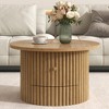 LIVAREEmlen Round Coffee Table for Living Room in Natural, Farmhouse Coffee Table with a Drawer and Vertical Slat Base in 30.5" - 2 of 4