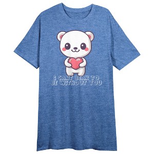 "I Can't Bear To Be Without You" Valentine's Day Bear Women's Blue Heather Short Sleeve Sleep Shirt - 1 of 2