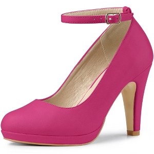 Allegra K Women's Back to College Round Toe Stiletto Heel Ankle Strap Pumps - 1 of 4