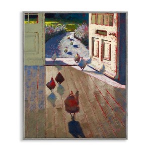 Stupell Industries Chickens Strolling Through Farmhouse Doorway Contemporary Strokes Framed Giclee Art - 1 of 4