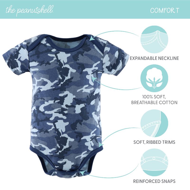 The Peanutshell Short Sleeve Baby Bodysuits for Boys, Blue Camo, 7-Pack, Newborn to 24 Months, 4 of 6