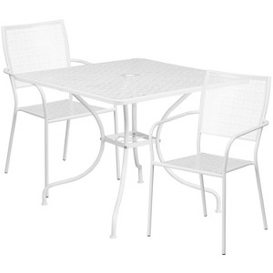 Flash Furniture Oia Commercial Grade 35.5" Square Indoor-Outdoor Steel Patio Table Set with 2 Square Back Chairs - 1 of 4