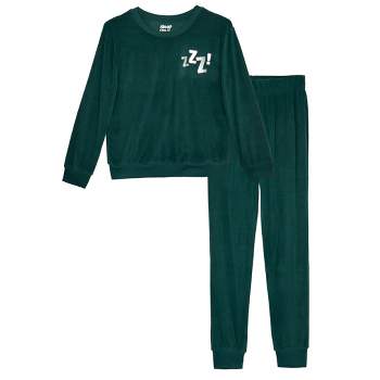 Sleep On It Boys 2-piece Velour Pajama Set- Stripes, Green & Blue