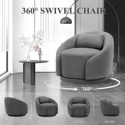 MAYEERTY Swivel Accent Chairs, Modern Upholstered Chairs with Lumbar Pillow for Home, Office- Beige