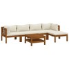 vidaXL Garden Lounge Set Cream Solid acacia wood, fabric 6 Piece Set - 2 of 4