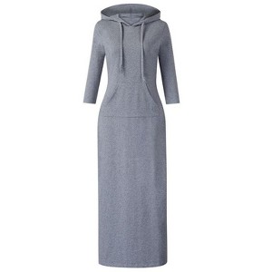 Coolmee Women Hoodies Maxi Dress Casual 3/4 Sleeve Tunic Dress Slim Hooded Sweatshirts Dress with Pocket - 1 of 4