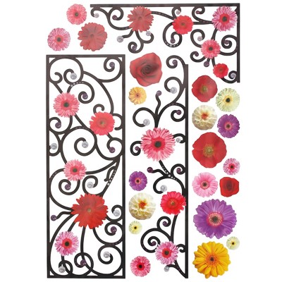 Slickblue Floral Flower Frame Wall Decals – Elegant Vinyl Stickers for Living Room, Bedroom, & More, 13x23.5 Inches