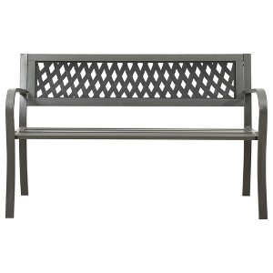 vidaXL Outdoor Patio Bench Garden Park Steel Bench - Gray 49.2" Diamond - 1 of 4