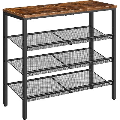 MaseiKar Shoe Rack for Entryway, 4-Tier Shoe Organizer with Adjustable Mesh Shelves, 12-16 Pairs of Shoes, Spacious Floor Mount,Rustic Brown