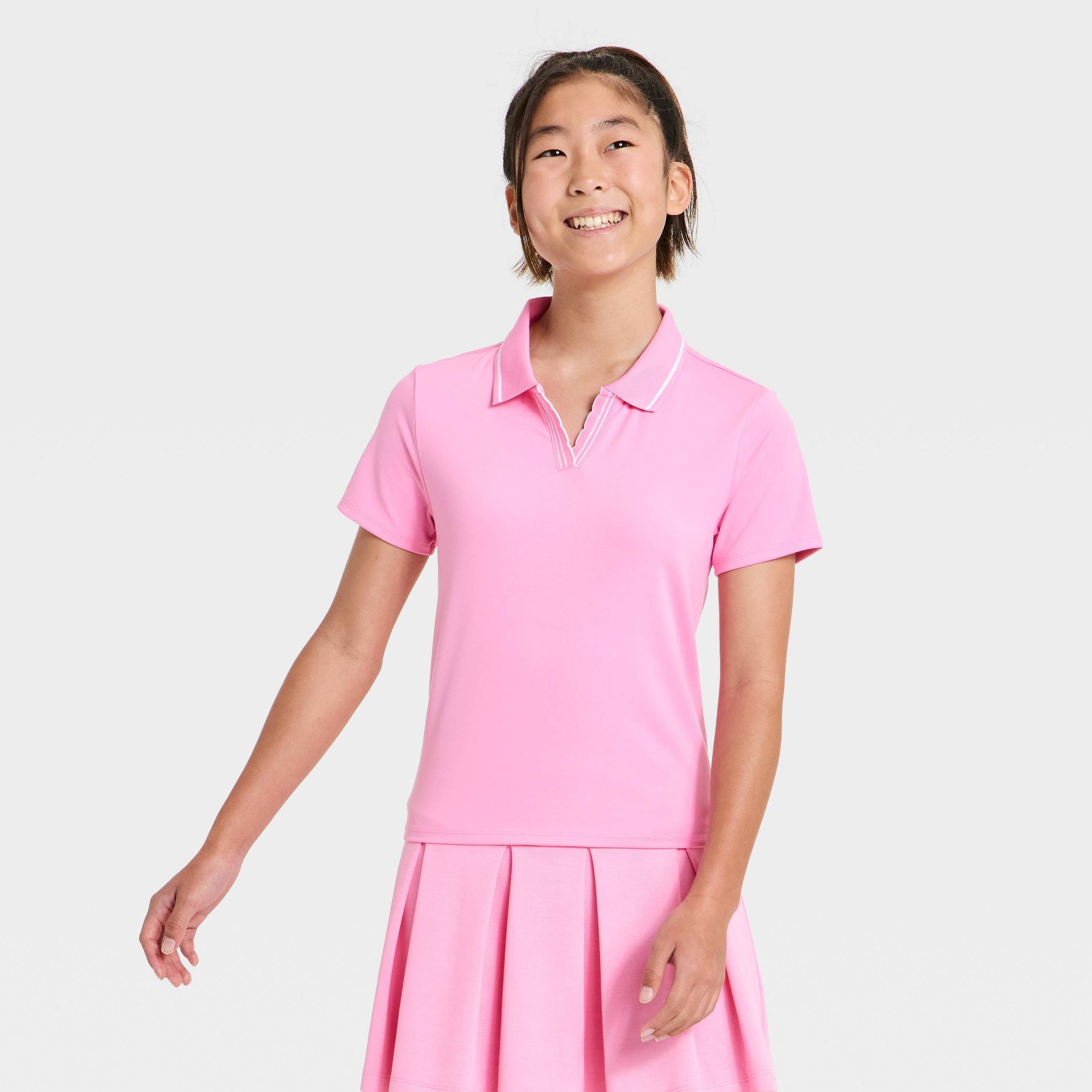 Girls' Active Scallop Trim Polo T-Shirt - All In Motion™