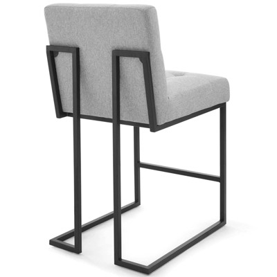 Privy Black Stainless Steel Light Gray Upholstered Counter Stool