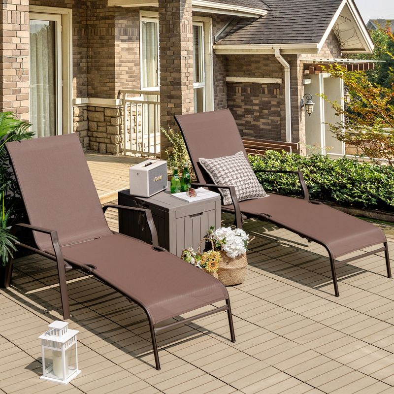 Tangkula Set of 2 Patio Chaise Lounge Stackable Folding Lounge Chair w/ Adjustable Back, 2 of 9