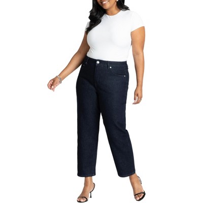 ELOQUII Women's Plus Size The Naomi Comfort Stretch Straight Leg Jean Crop