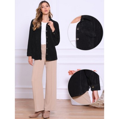 INSPIRE CHIC Women's Button Down Long Sleeve Pointed Collar Corduroy Jacket Medium Black — фото 2