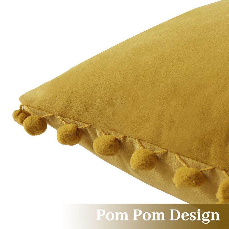 2 Pieces Decorative Velvet Throw Pillow Covers with Pom Pom Design, 2 of 6