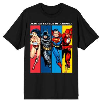 Justice League Wonder Woman, Batman, Superman, Flash Portrait Men's Black T-Shirt
