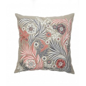 HomeRoots 20" X 20" Gray Adn Pink 100% Cotton Floral Zippered Pillow - 1 of 4